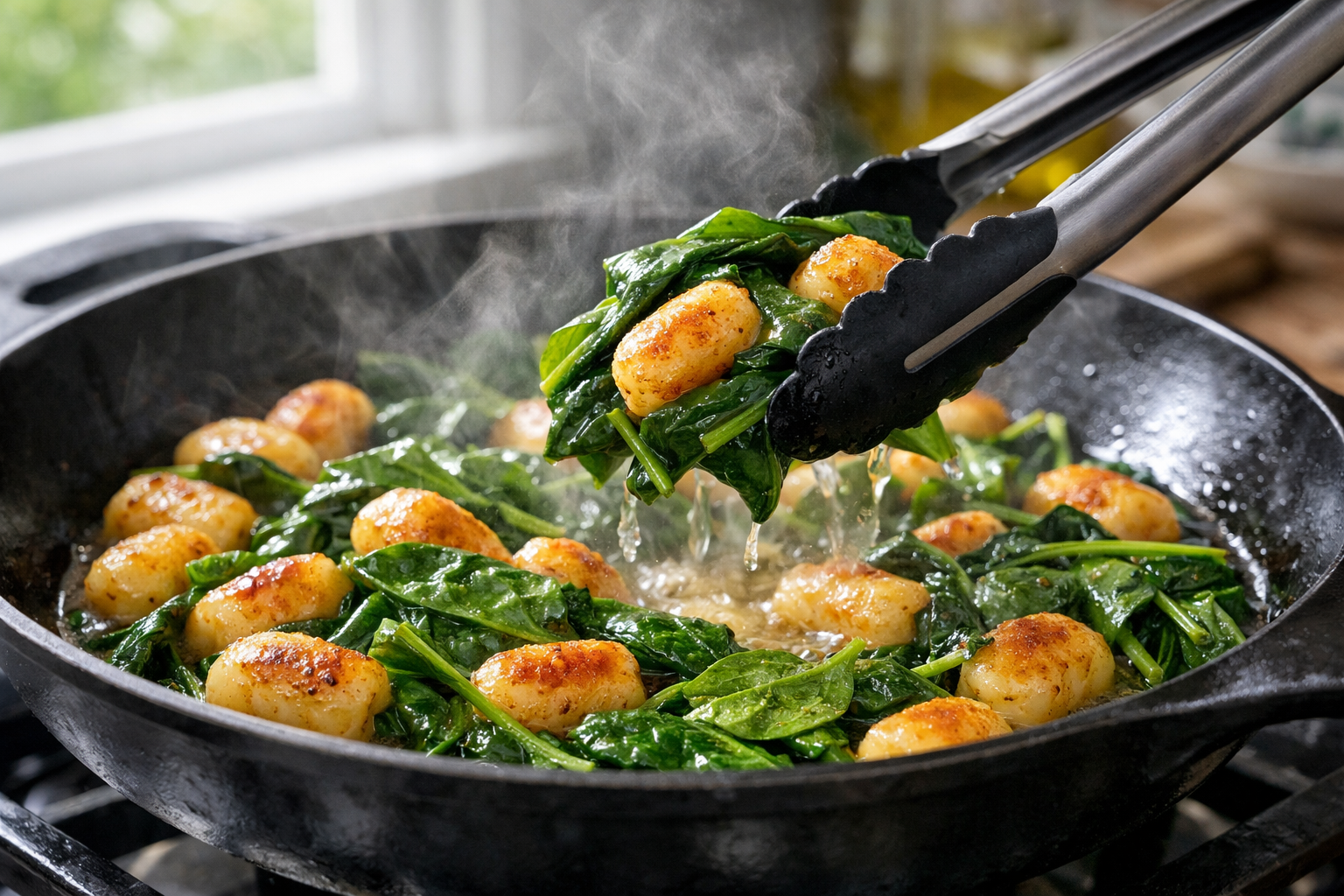 Skillet Spinach Gnocchi with Garlic & Parmesan