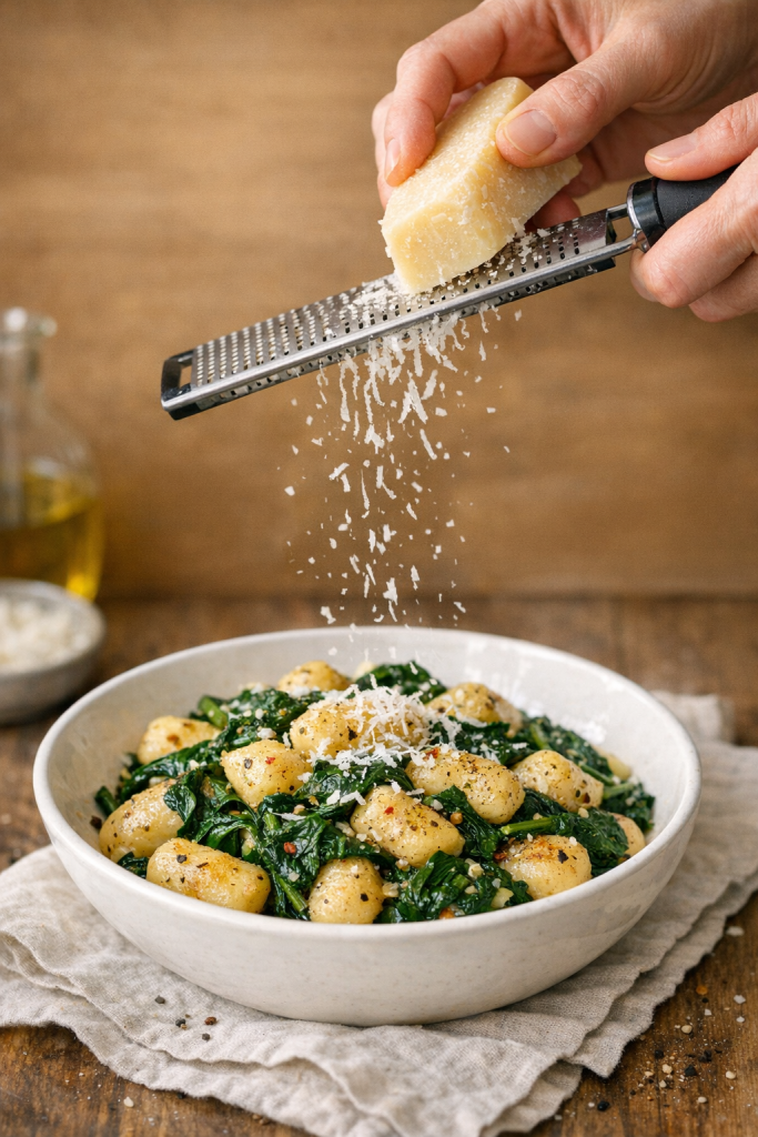 Skillet Spinach Gnocchi with Garlic and Parmesan recipe