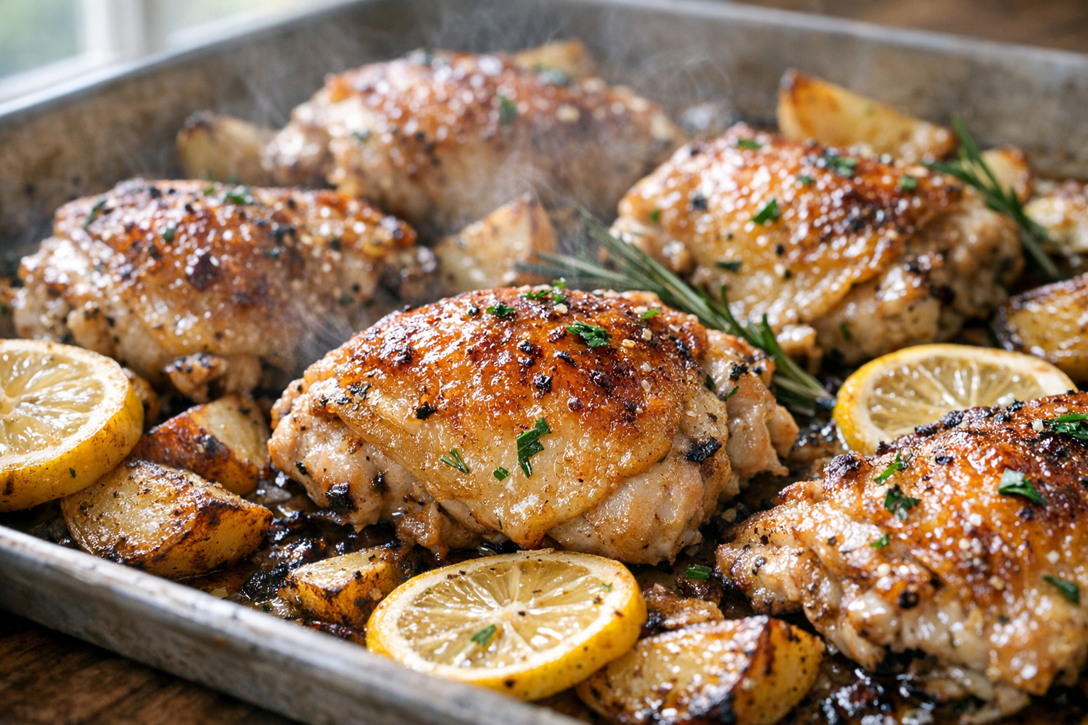 Herb-Marinated Chicken Thighs with Oven Potatoes