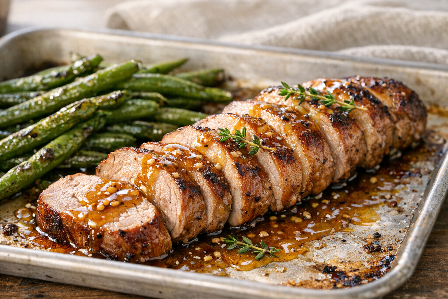 Sheet-Pan Pork & Green Beans with Dijon Glaze