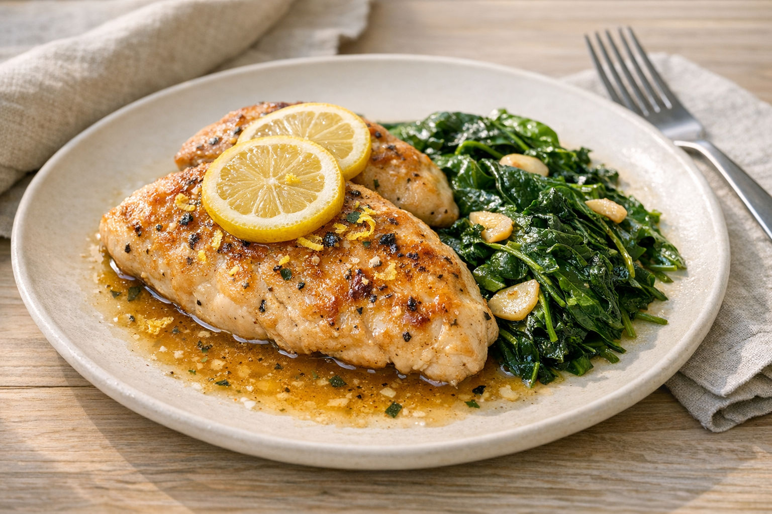 Skillet Lemon Chicken with Wilted Greens & Garlic