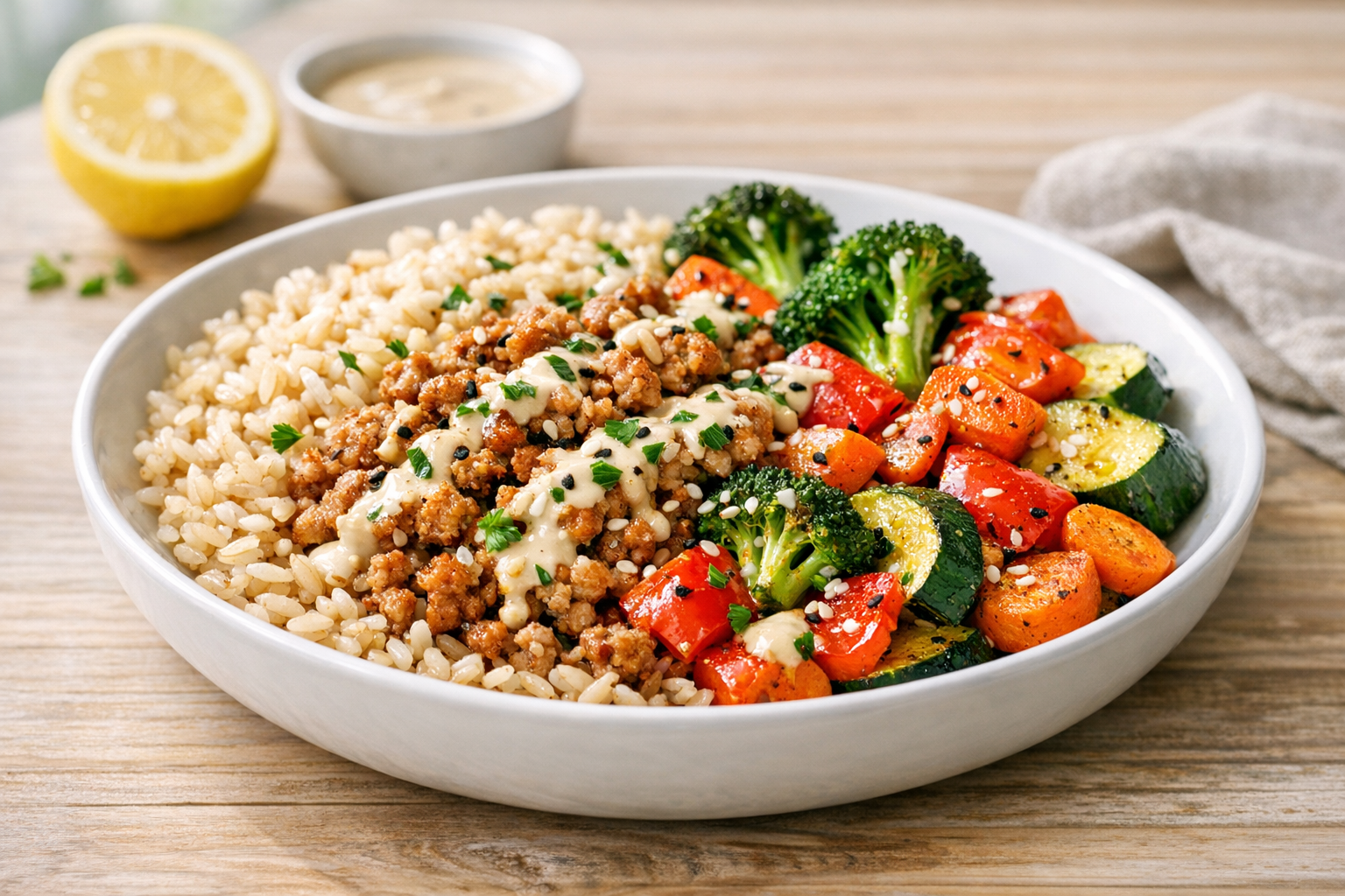 Meal Prep Turkey & Brown Rice Veggie Bowls