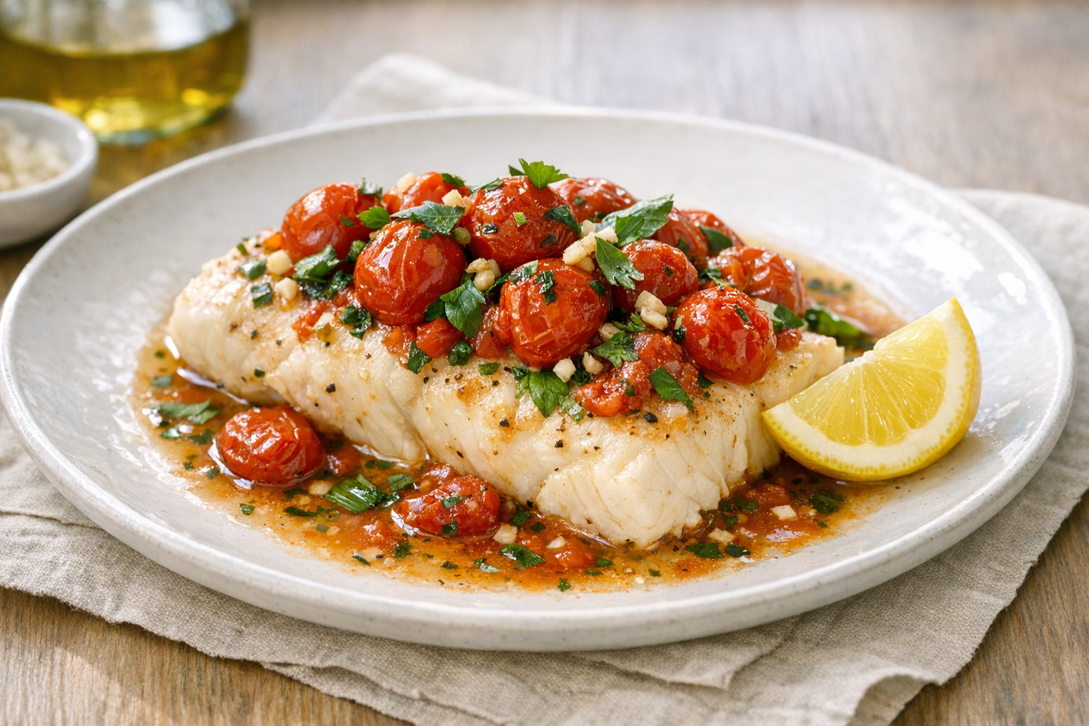Healthy Baked Cod with Tomatoes & Herbs (Easy)