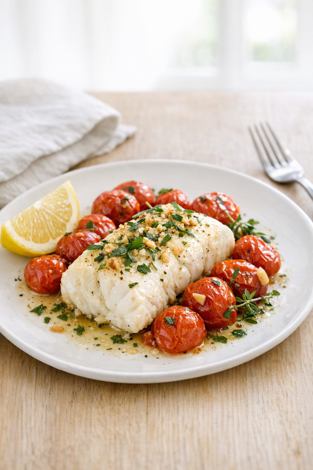 Healthy Baked Cod with Tomatoes and Herbs recipe
