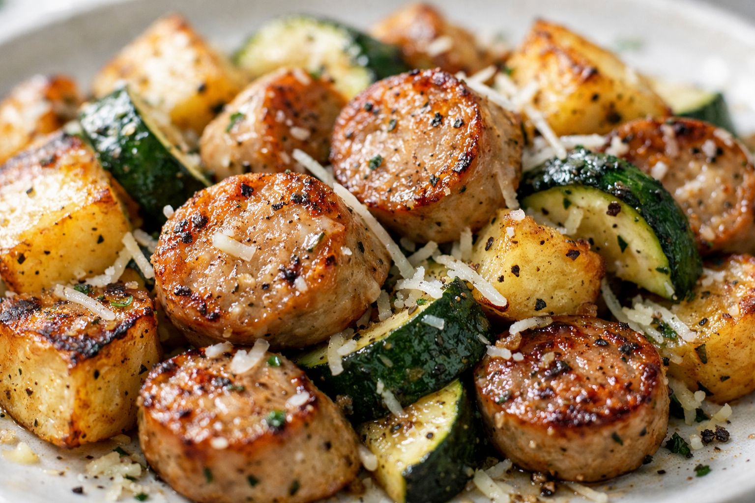 One-Pan Chicken Sausage with Zucchini & Potatoes
