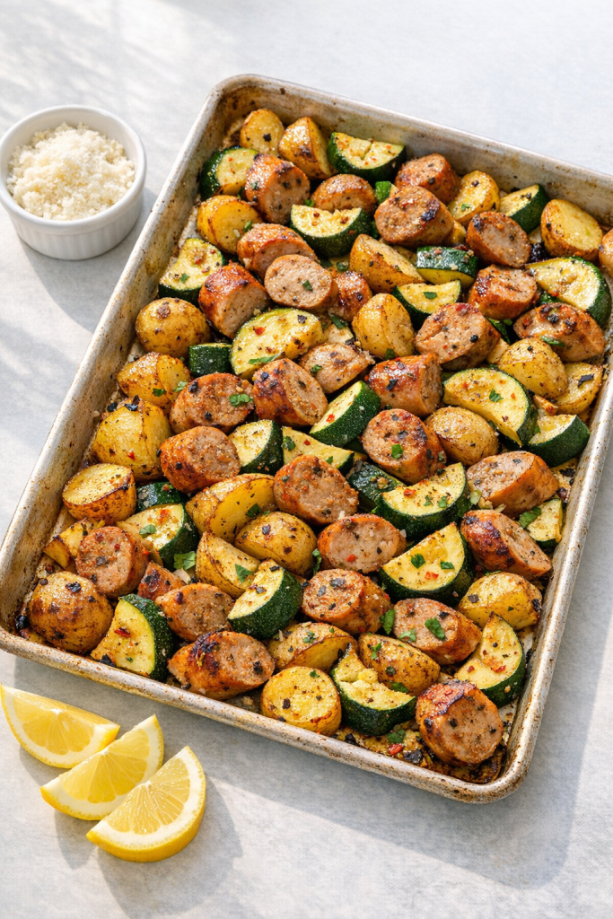 One-Pan Chicken Sausage with Zucchini and Potatoes recipe