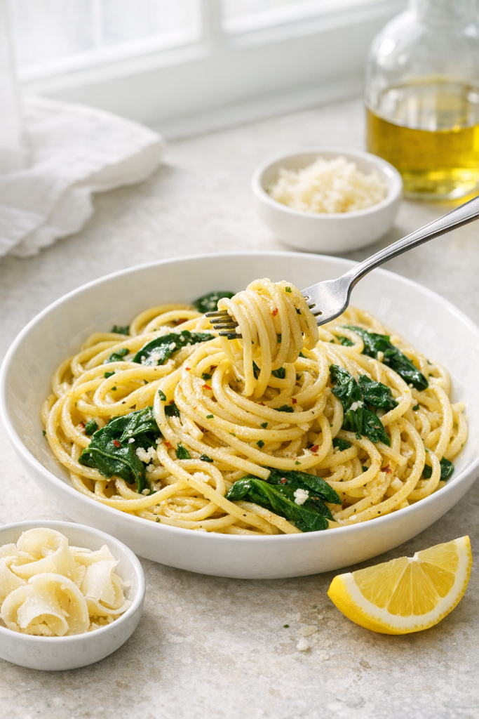 Skillet Garlic Butter Pasta with Spinach recipe
