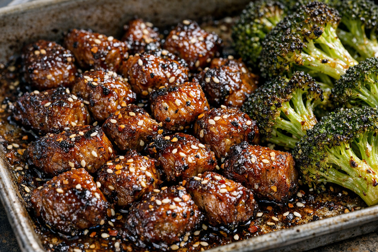 One-Pan Honey Garlic Pork with Roasted Broccoli
