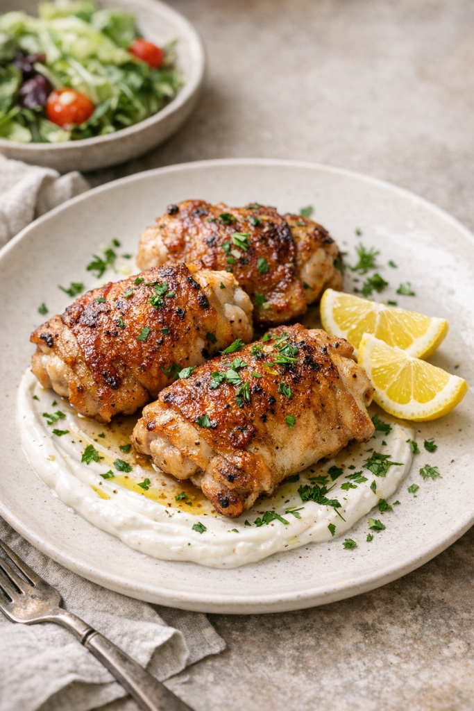 Pan-Roasted Chicken with Garlic Yogurt Sauce recipe