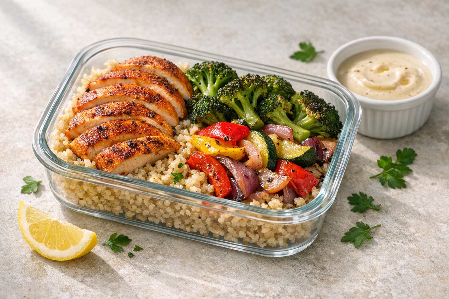 Meal Prep Chicken Quinoa Bowls with Roasted Veggies