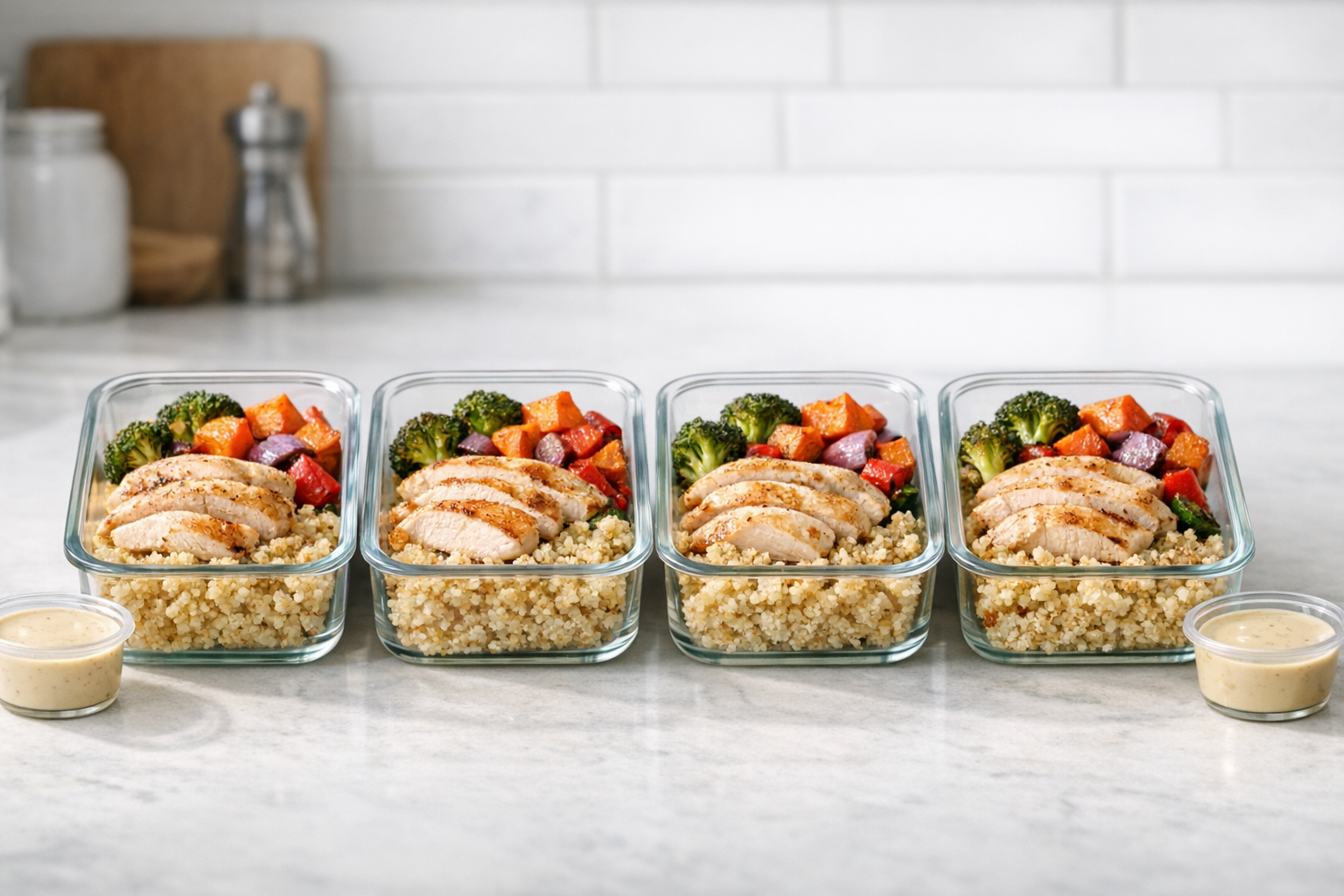 Meal Prep Chicken Quinoa Bowls with Roasted Veggies