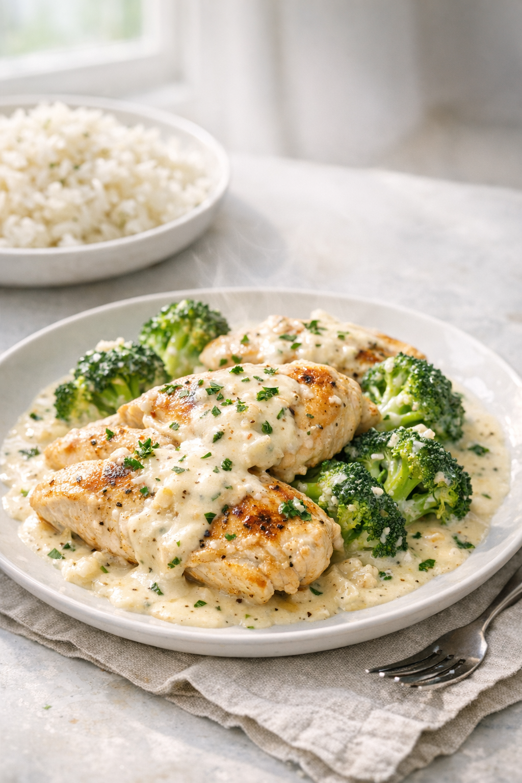 Oven-Baked Chicken and Broccoli with Light Cream Sauce recipe