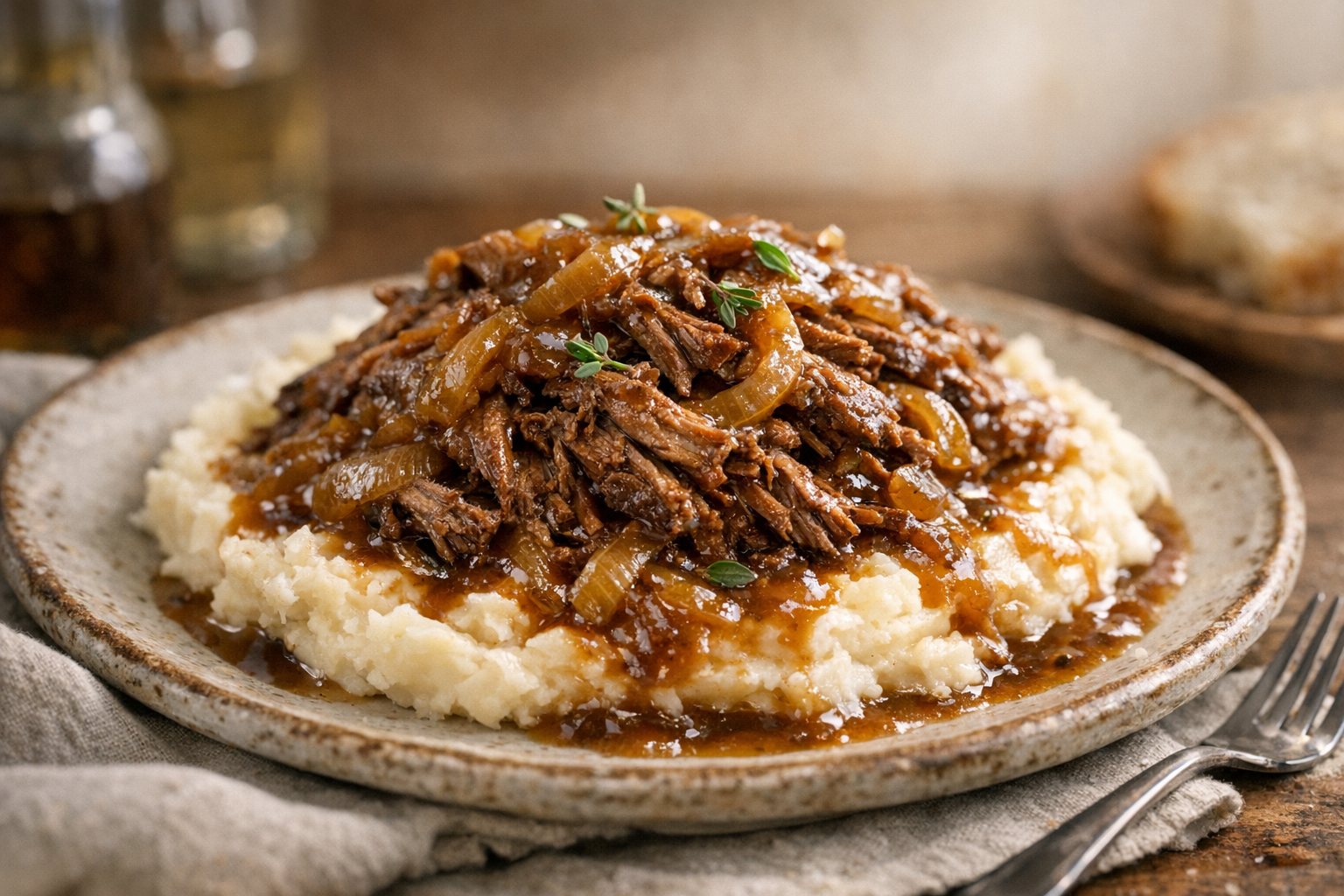 Slow Cooker Beef with Caramelized Onion Gravy