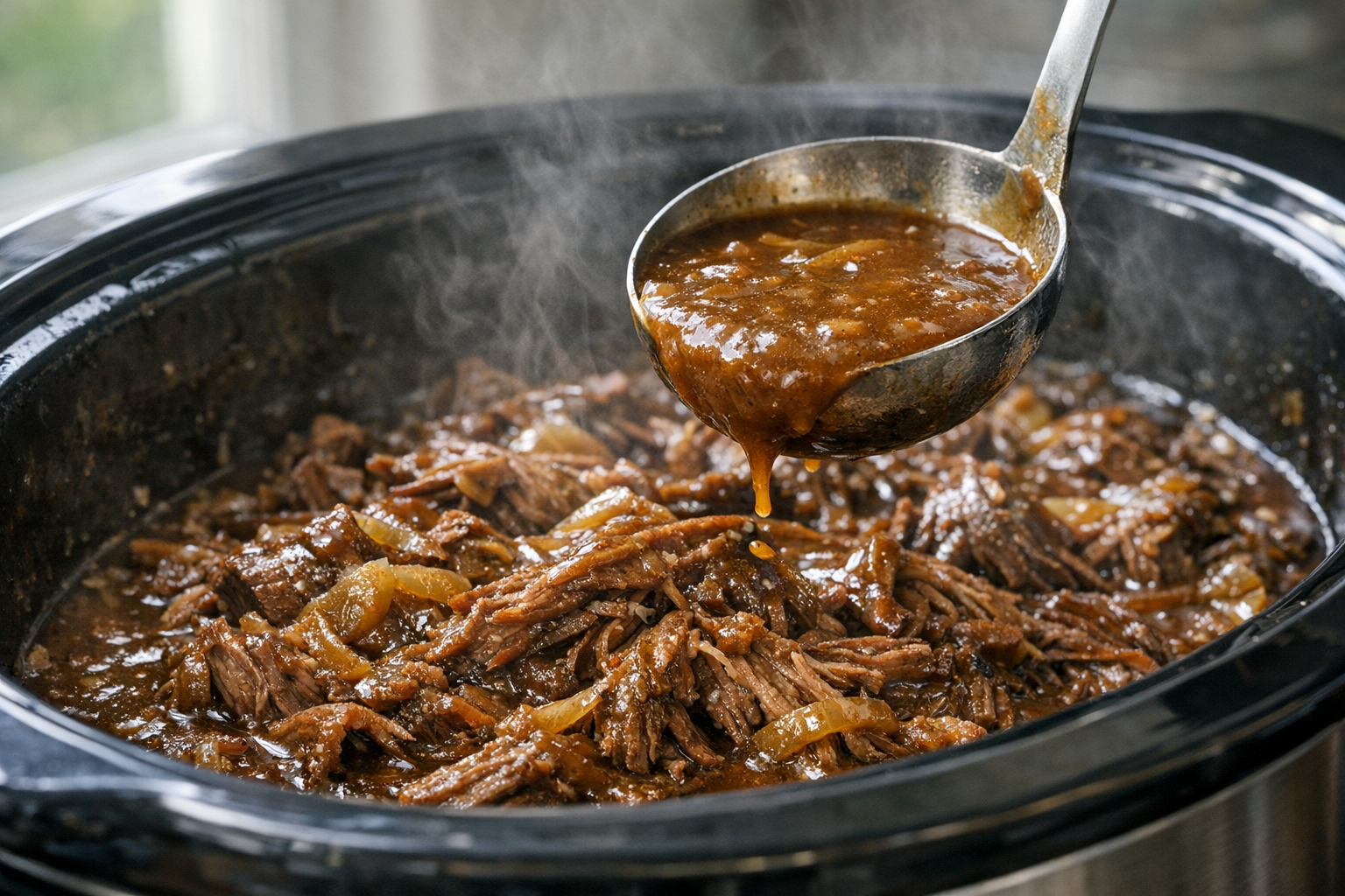 Slow Cooker Beef with Caramelized Onion Gravy