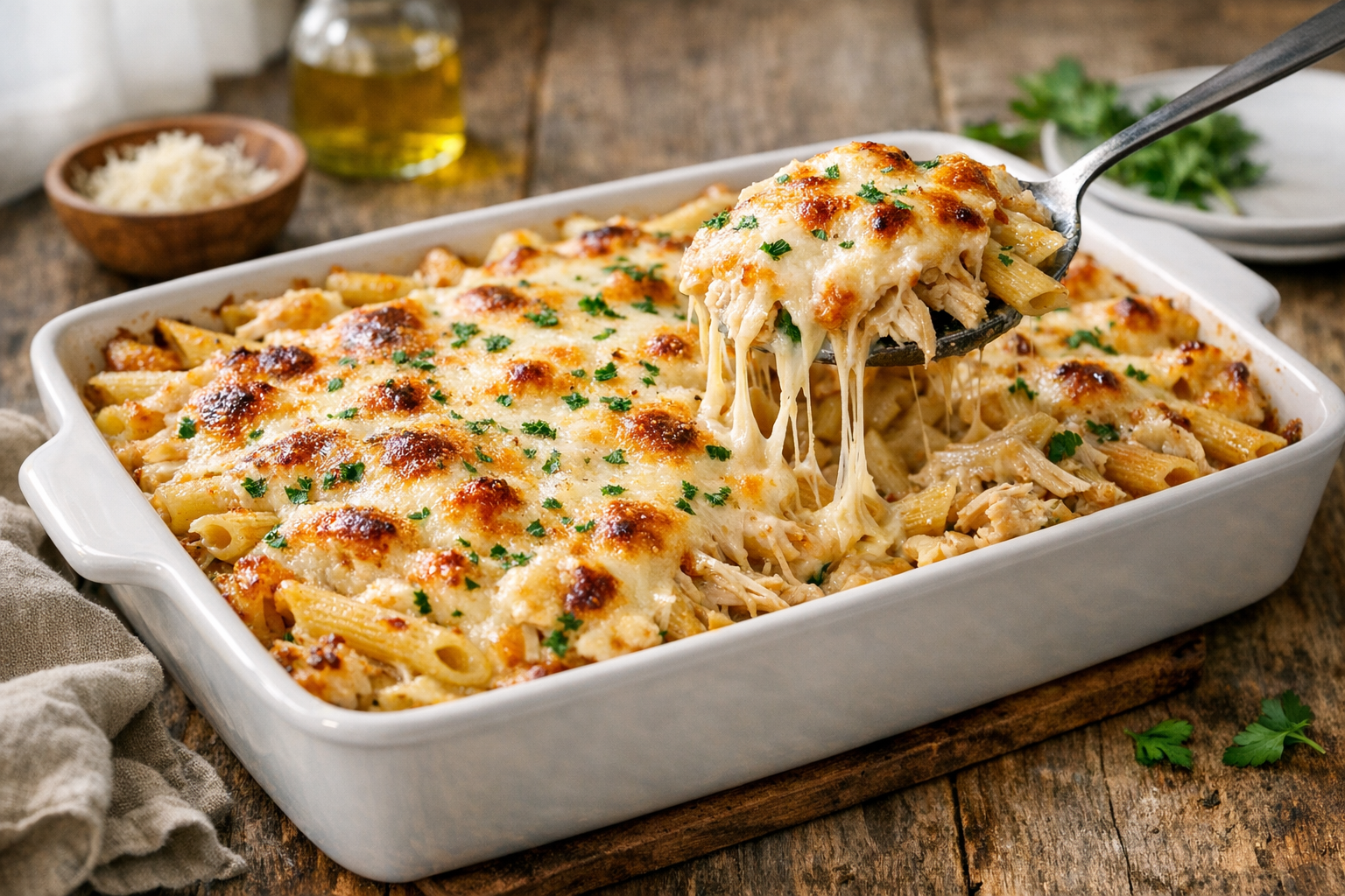 Family-Style Creamy Chicken Pasta Bake Recipe