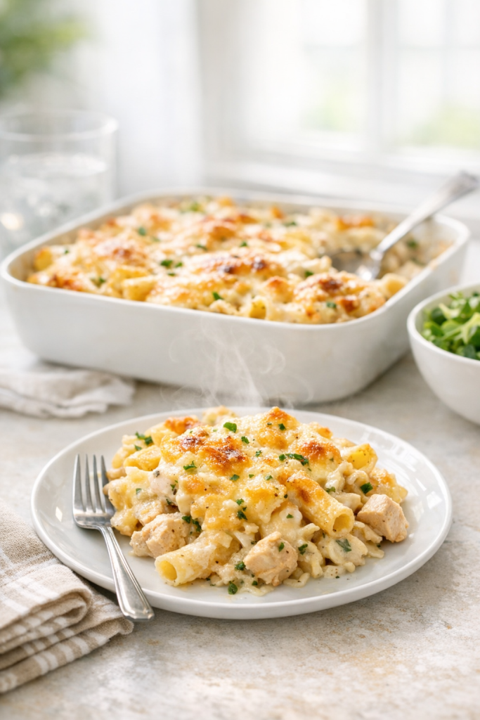 Family-Style Creamy Chicken Pasta Bake recipe