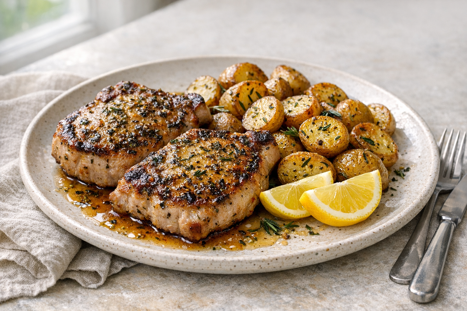 One-Pan Pork Chops with Herbed Potatoes (Easy Dinner)