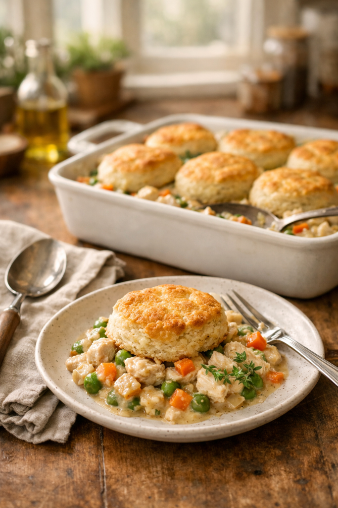 Chicken and Biscuit Casserole with Savory Gravy recipe