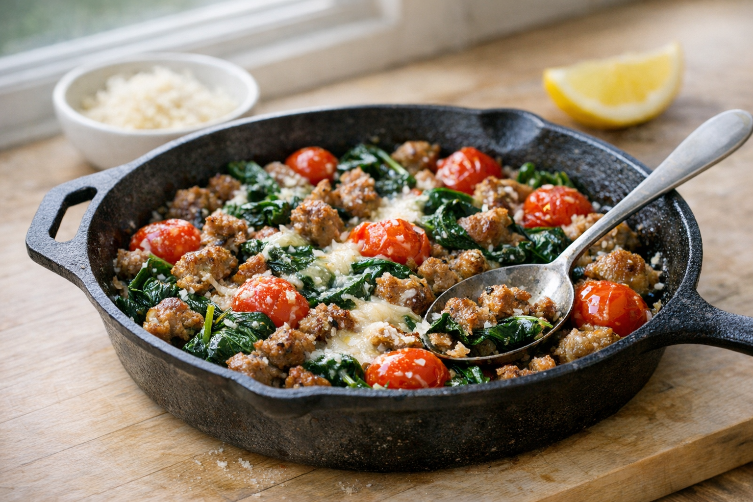 30-Minute Sausage and Spinach Skillet Recipe