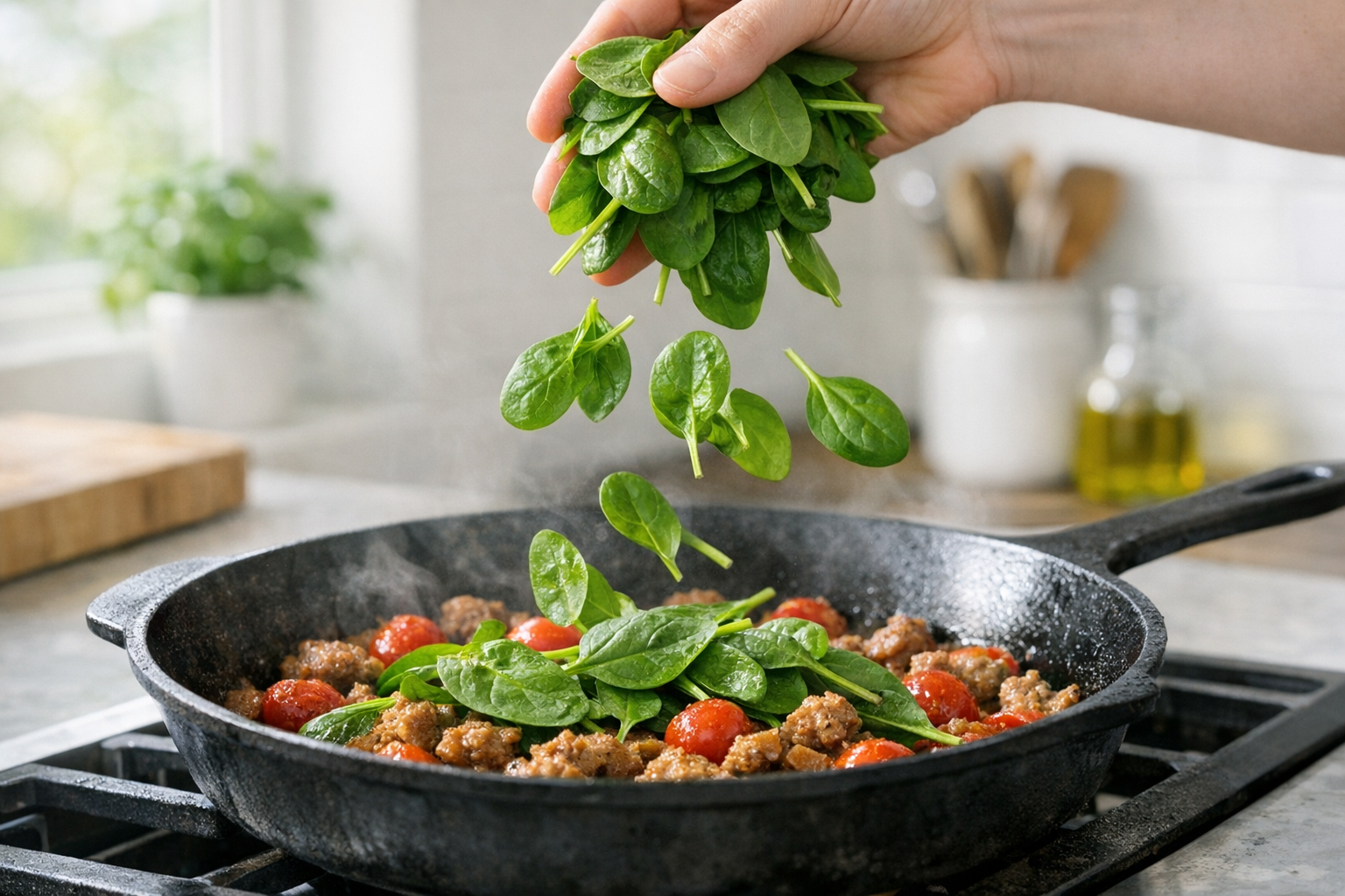 30-Minute Sausage and Spinach Skillet Recipe