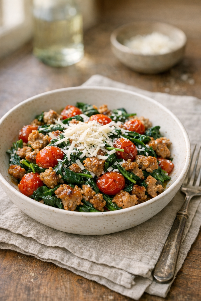 30-Minute Sausage and Spinach Skillet recipe