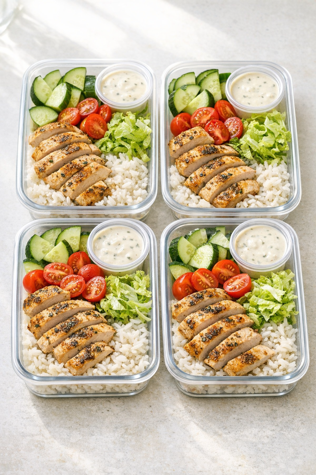 Meal Prep Chicken Rice Bowls with Garlic Sauce recipe