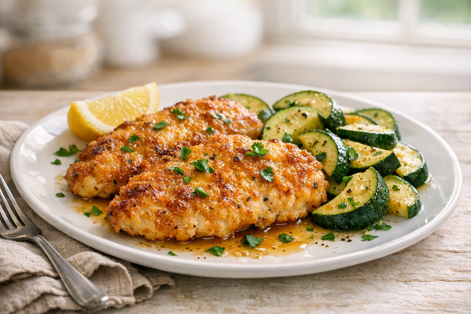 Skillet Parmesan Chicken with Sautéed Zucchini