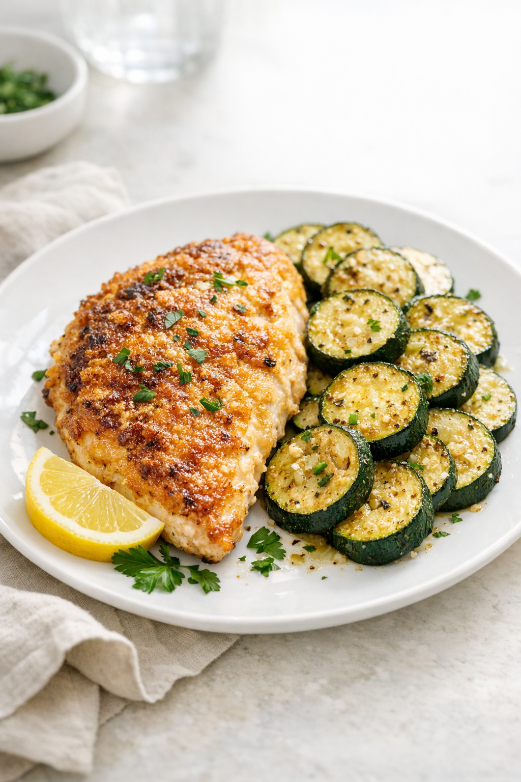 Skillet Parmesan Chicken with Sautéed Zucchini recipe