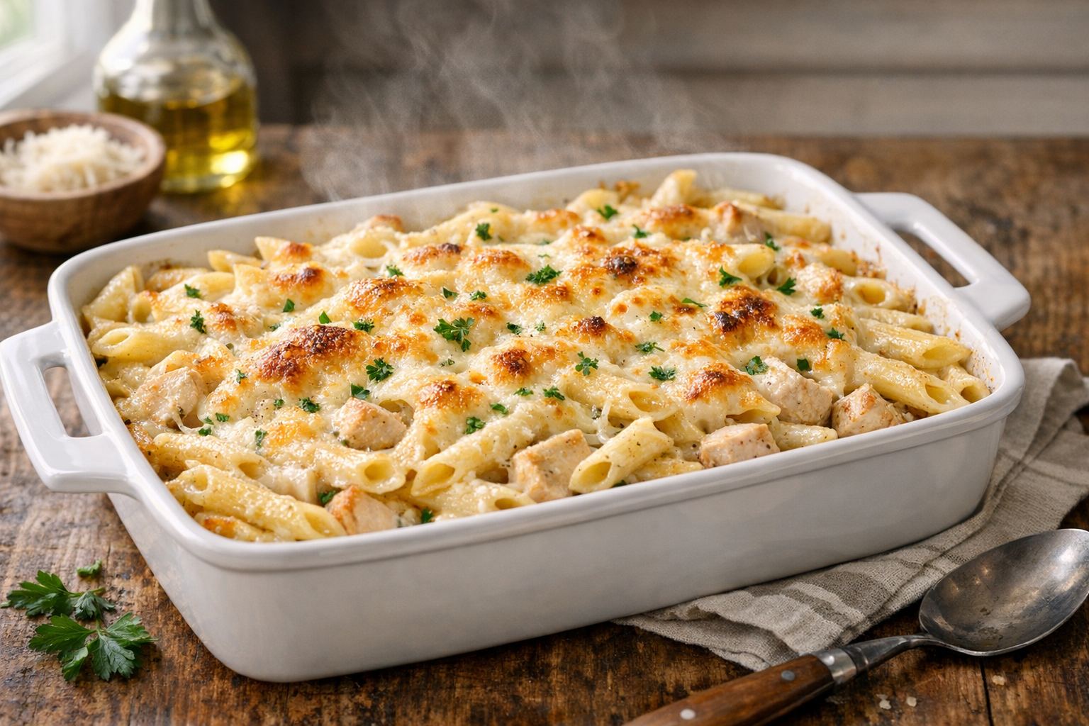 Family-Style Baked Chicken Alfredo Penne Recipe