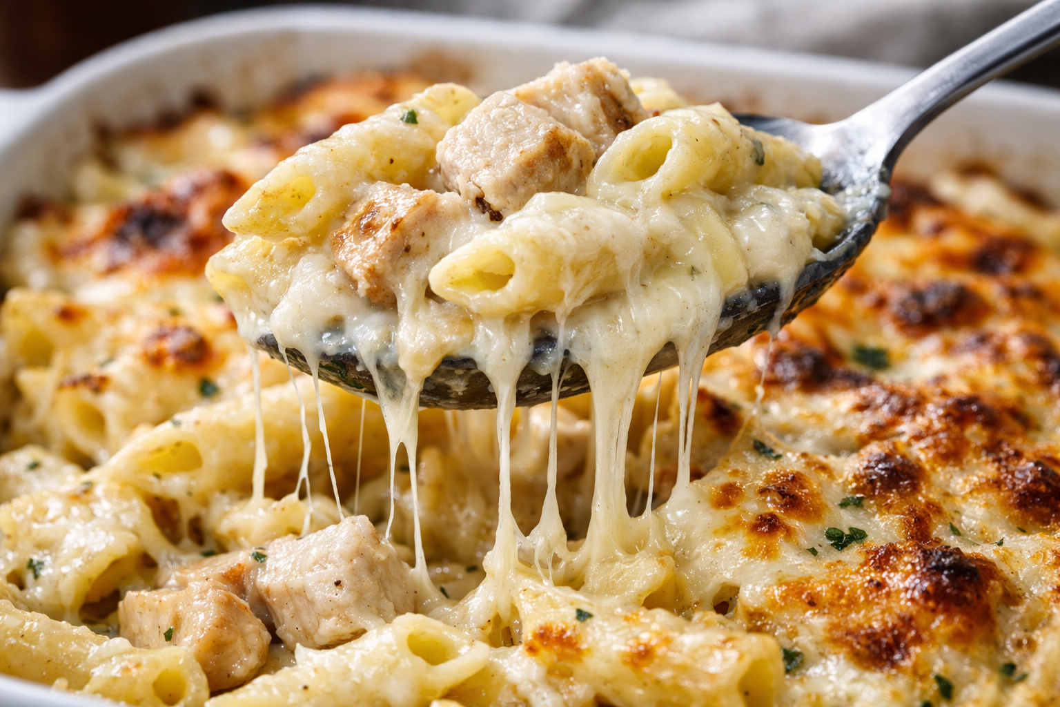 Family-Style Baked Chicken Alfredo Penne Recipe