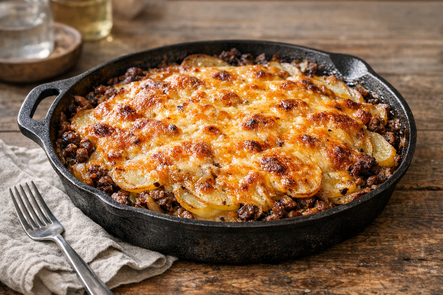Beef and Onion Skillet Gratin with Potatoes
