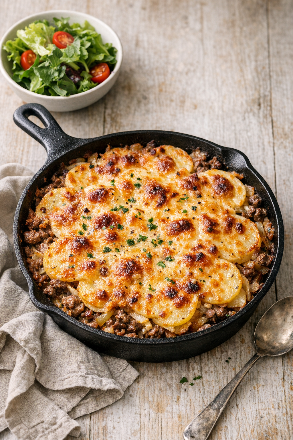 Beef and Onion Skillet Gratin with Potatoes recipe