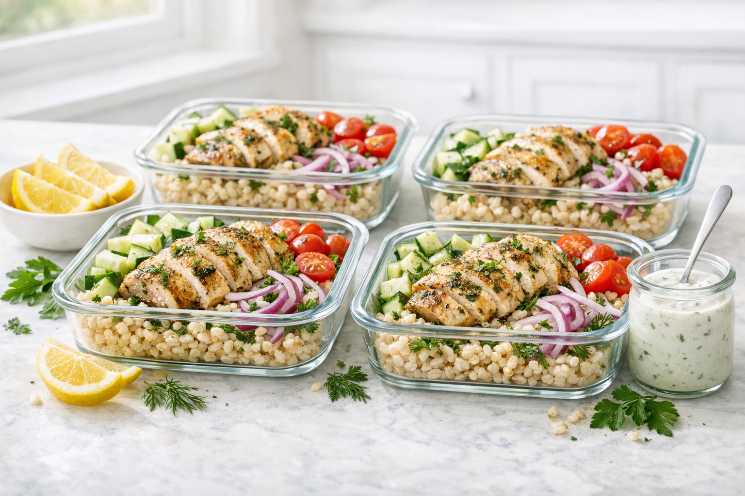 Meal Prep Lemon Herb Chicken Barley Bowls