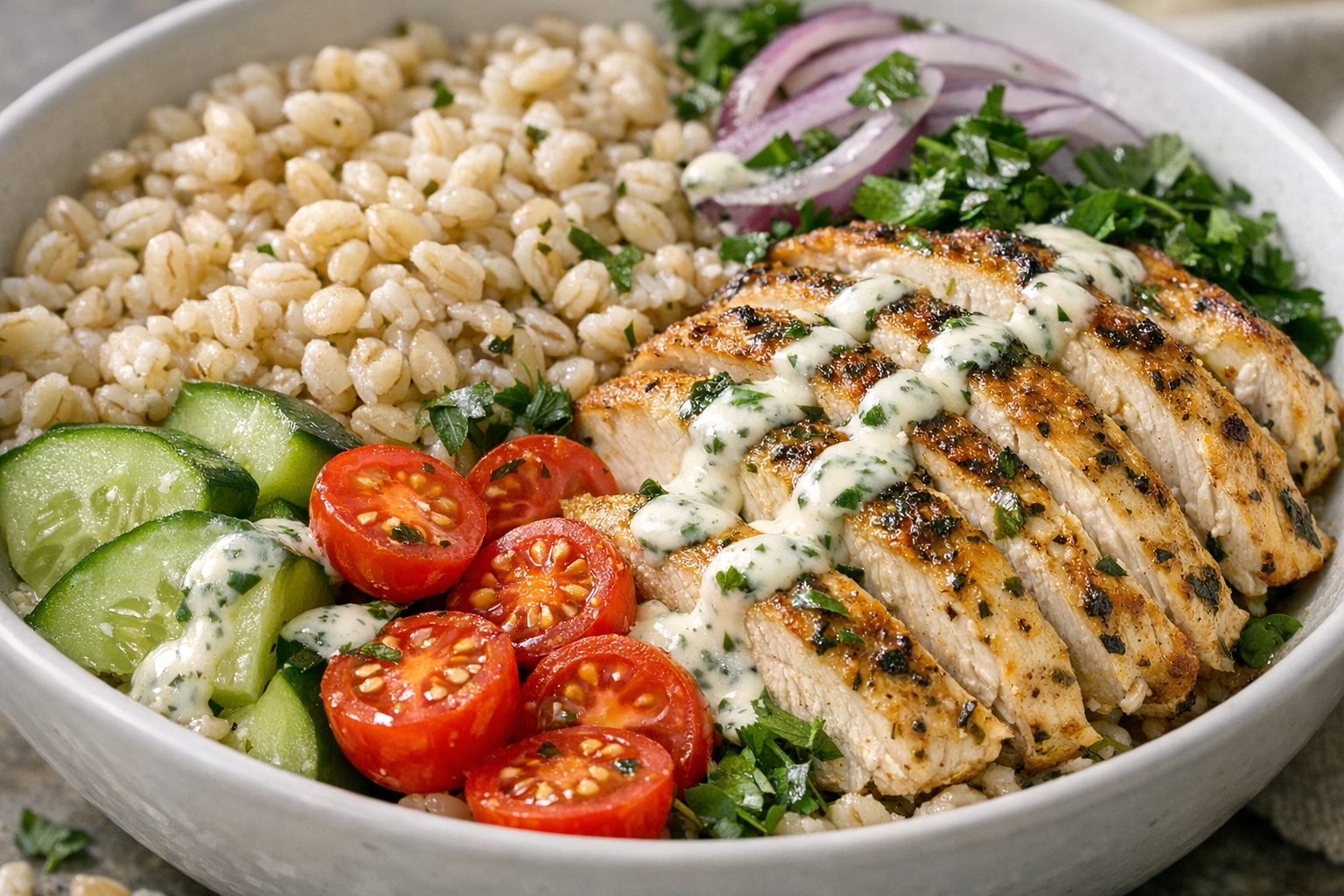 Meal Prep Lemon Herb Chicken Barley Bowls