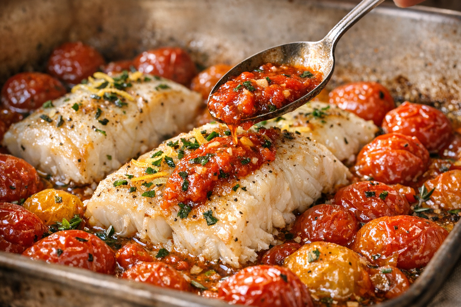 Healthy Baked Fish with Garlic Tomatoes (Easy & Light)