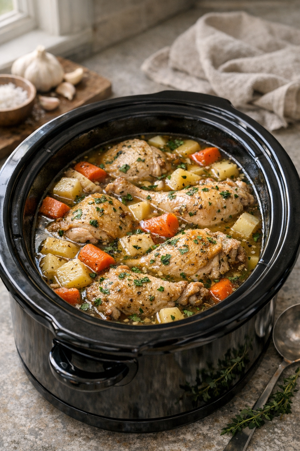 Slow Cooker Chicken with Root Vegetables (Easy!)