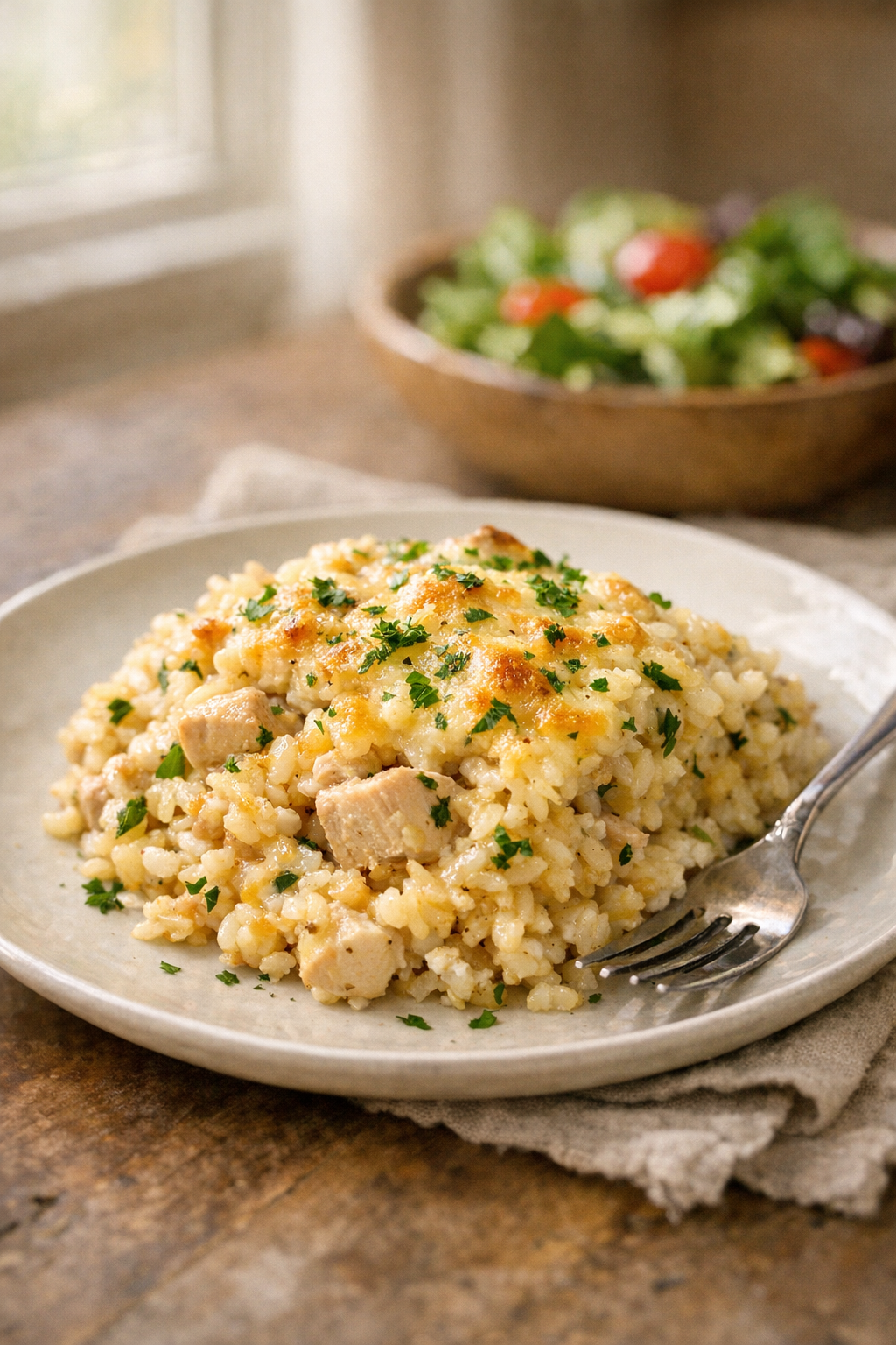 Creamy Chicken Rice Bake with Herbs (Easy Casserole)