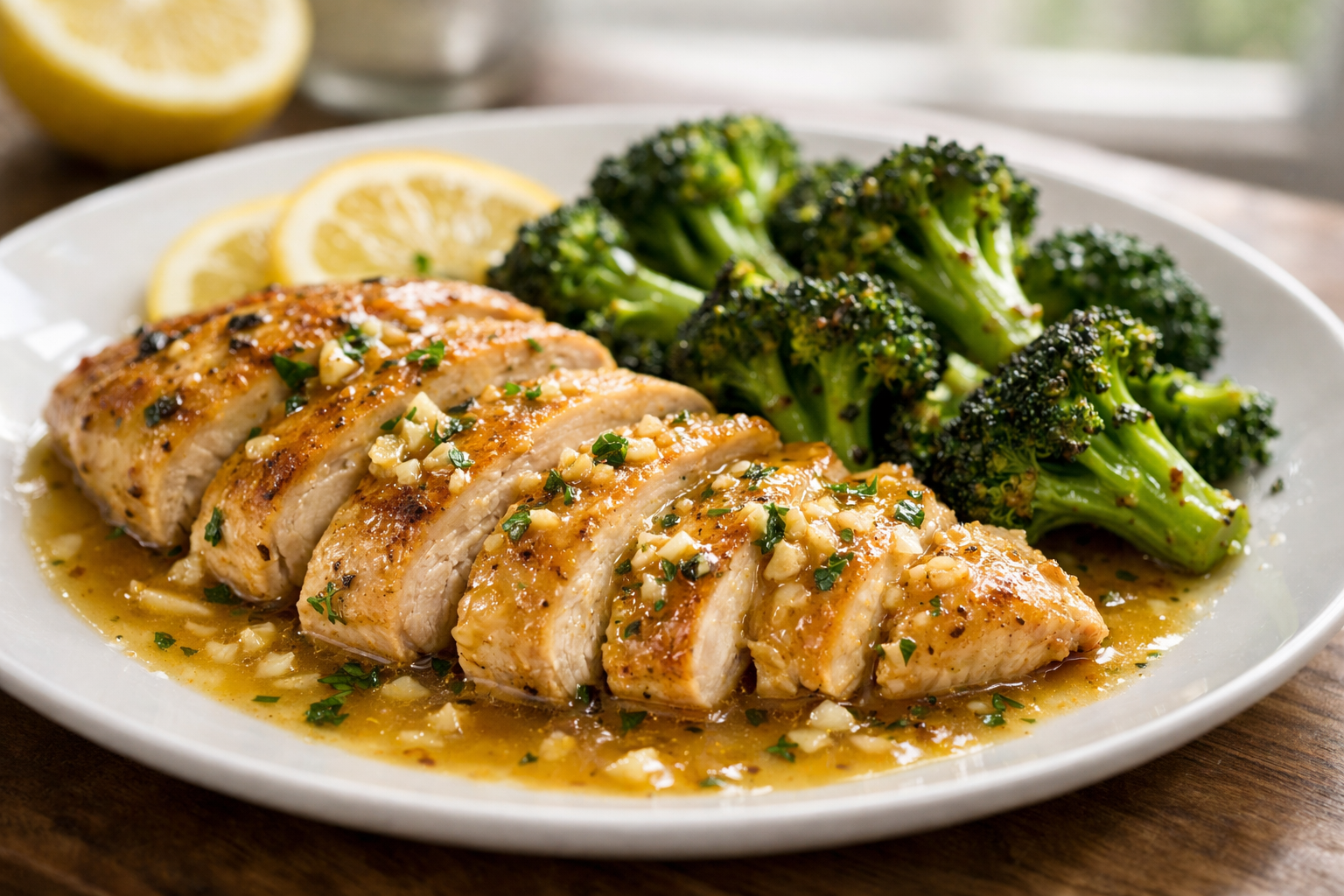 Skillet Lemon Garlic Chicken with Roasted Broccoli
