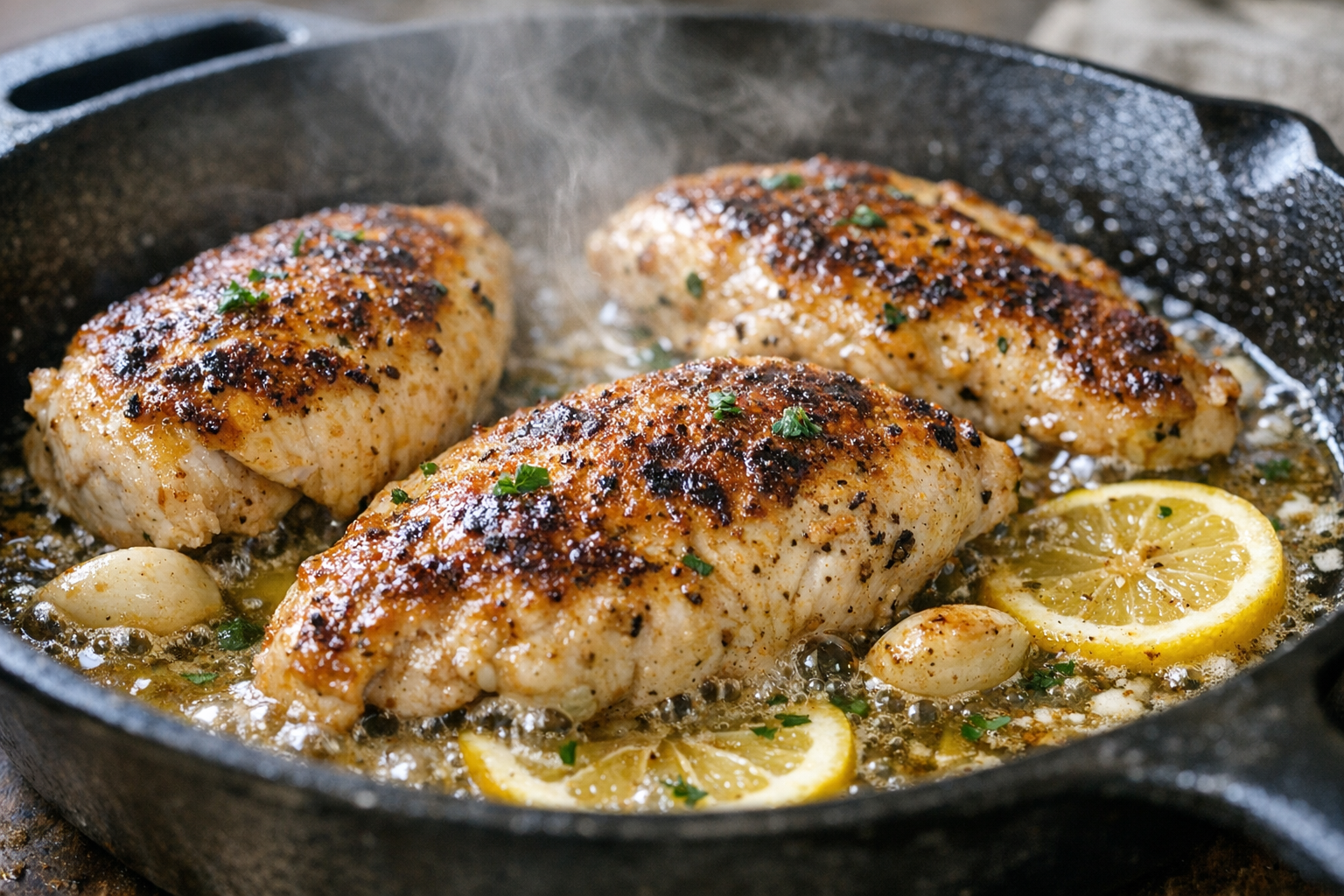 Skillet Lemon Garlic Chicken with Roasted Broccoli