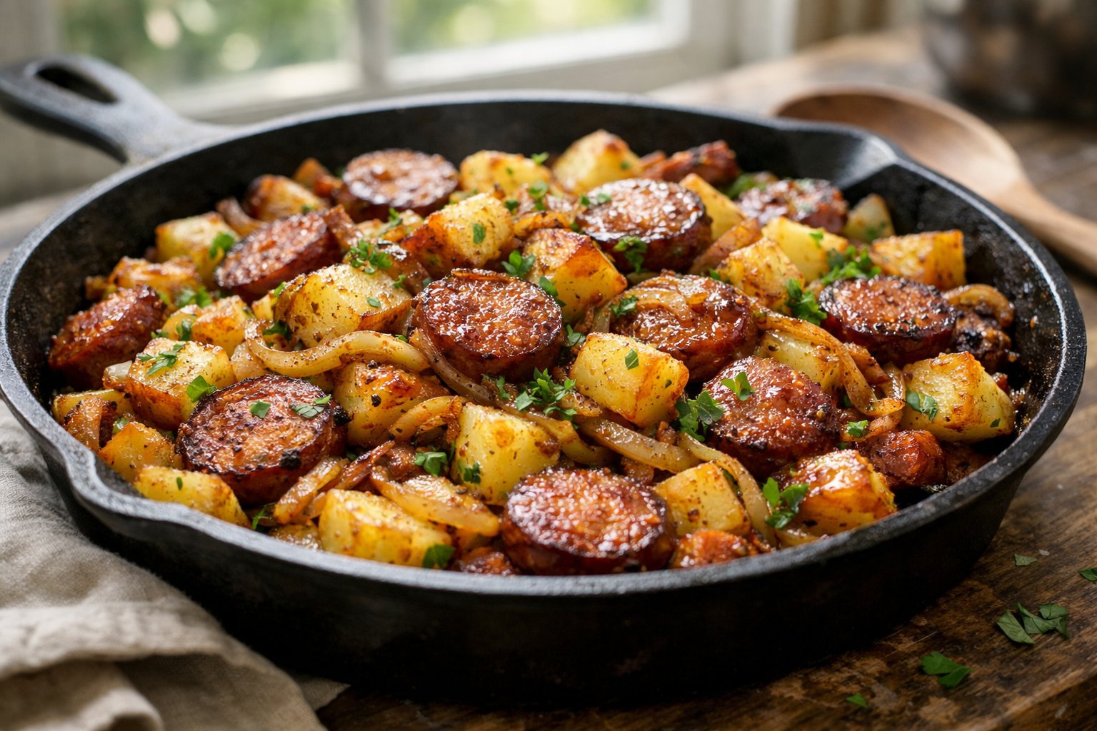 One-Pan Sausage and Potato Hash with Onions