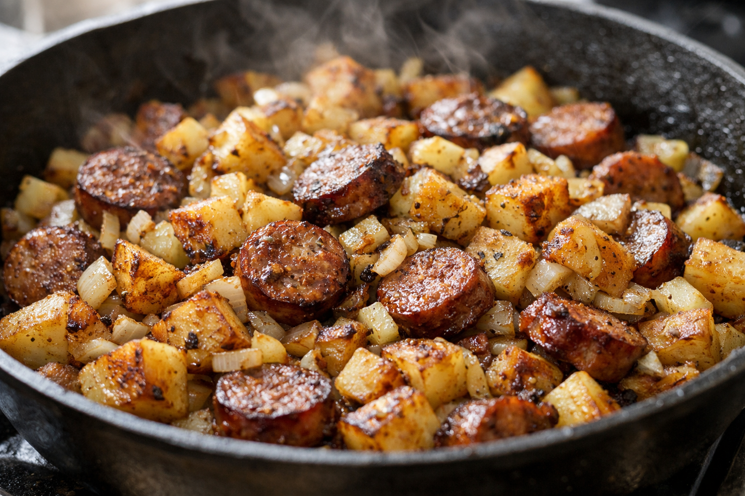 One-Pan Sausage and Potato Hash with Onions
