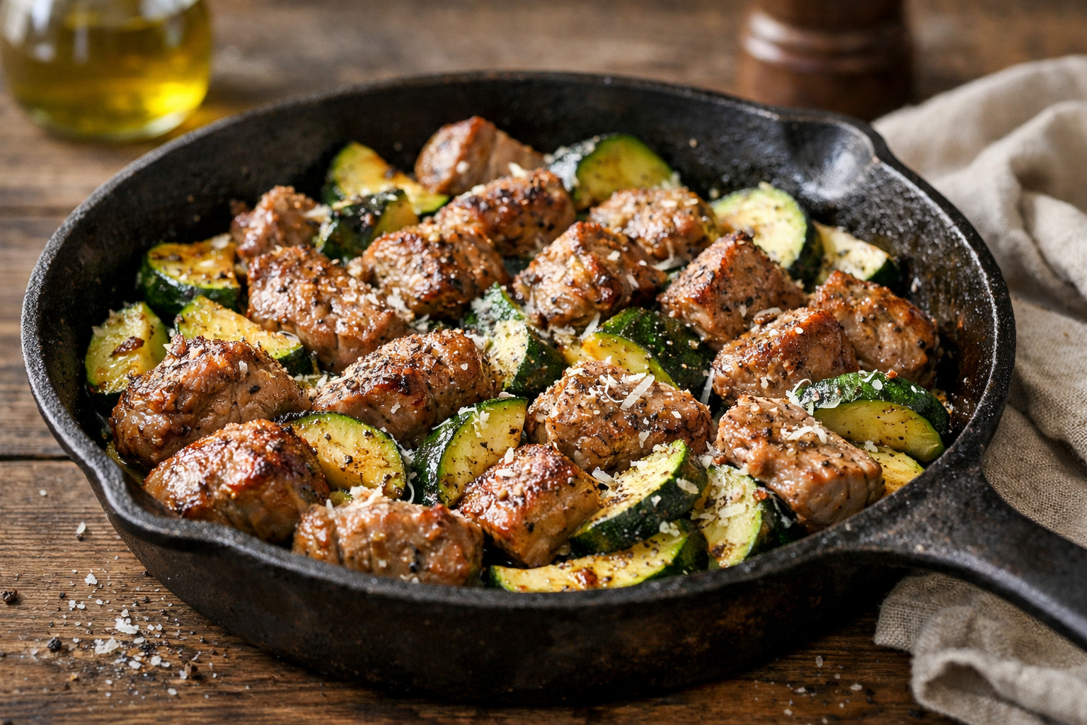 One-Pan Pork and Zucchini with Parmesan