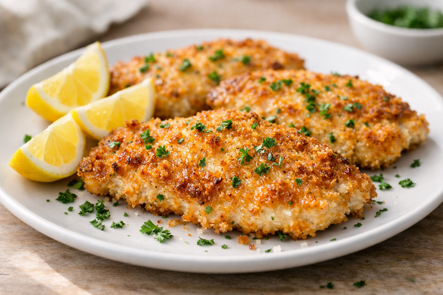 Crispy Oven Chicken Cutlets with Lemon