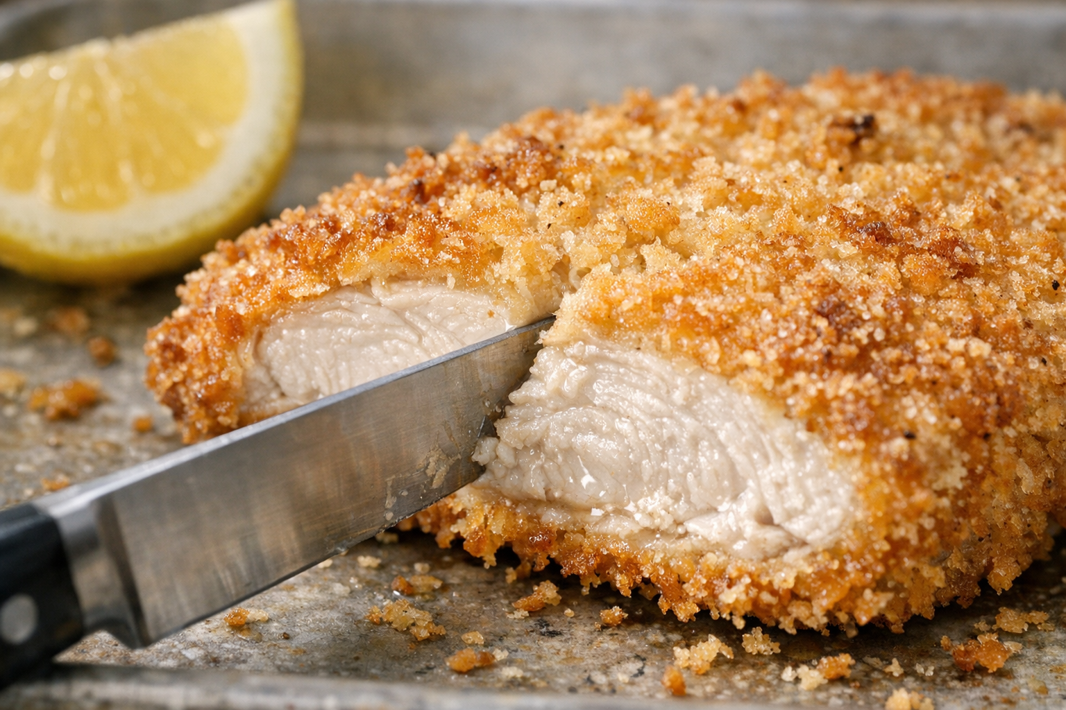 Crispy Oven Chicken Cutlets with Lemon