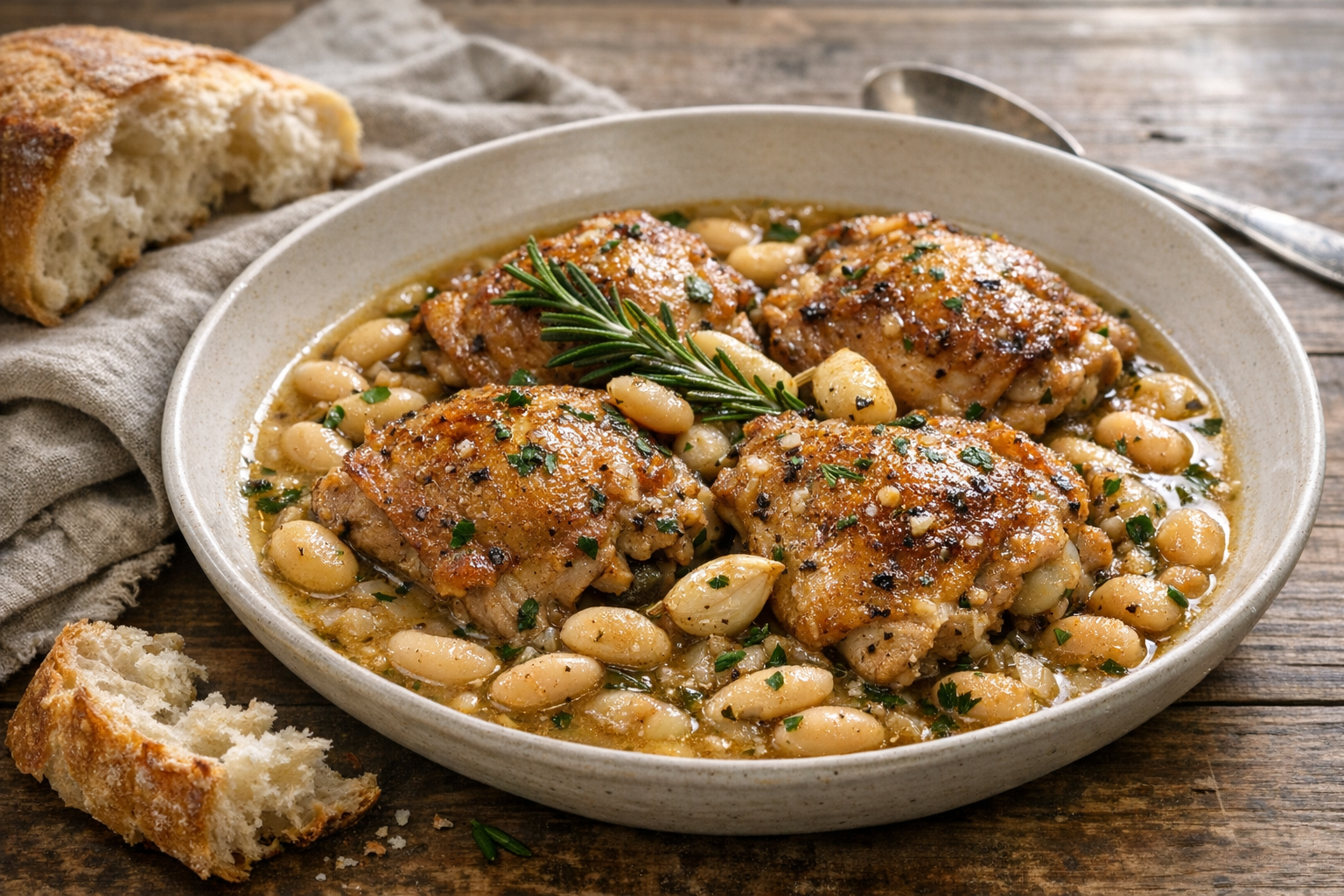 Slow Cooker Chicken with White Beans and Rosemary