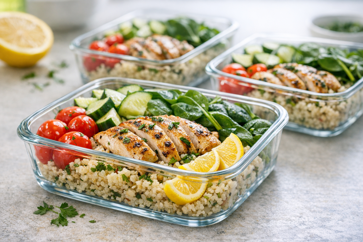 Meal Prep Lemon Herb Chicken Quinoa Bowls