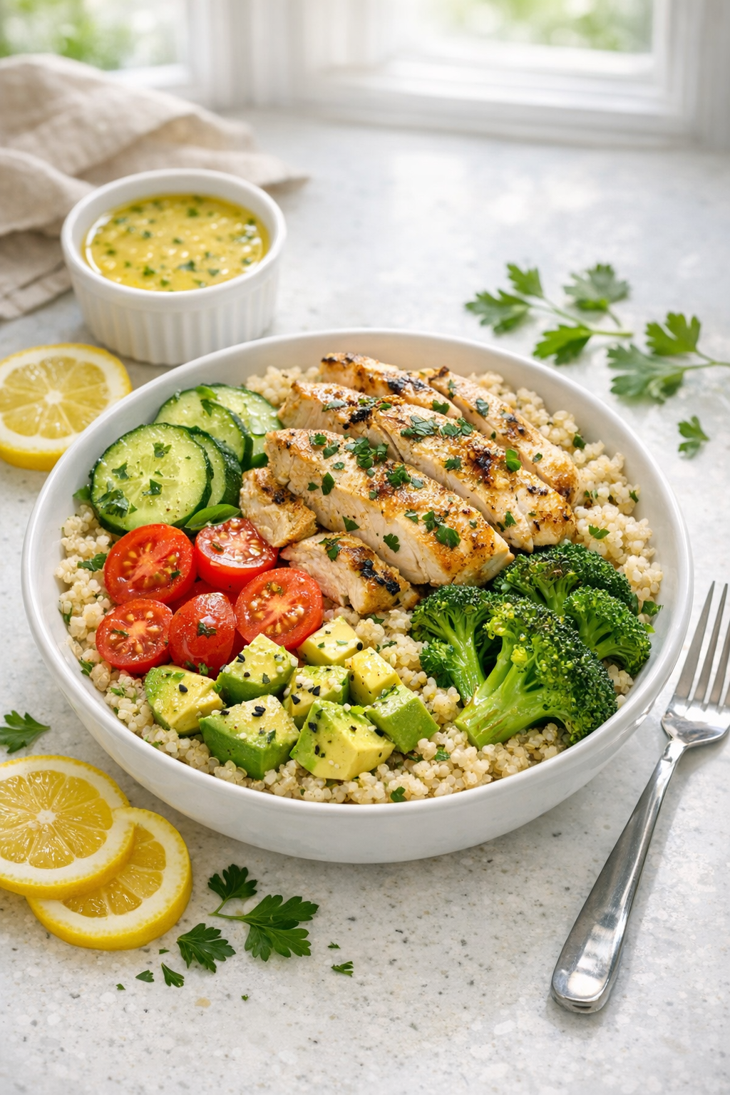 Meal Prep Lemon Herb Chicken Quinoa Bowls
