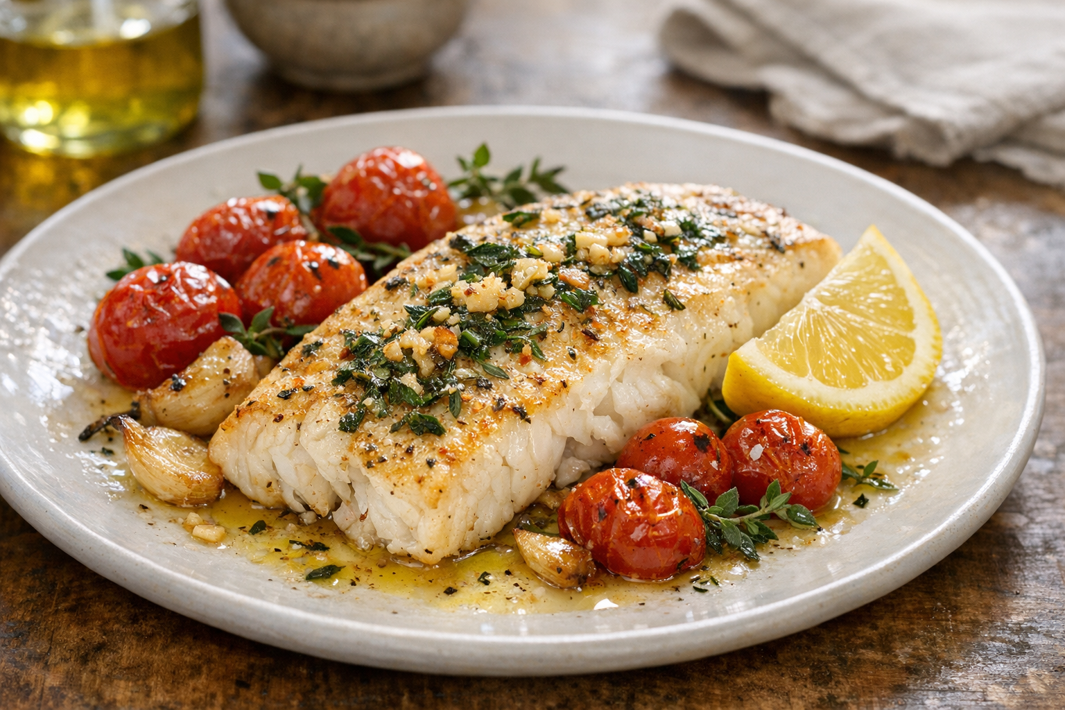 Healthy Oven-Roasted Fish with Tomatoes (30 Min)