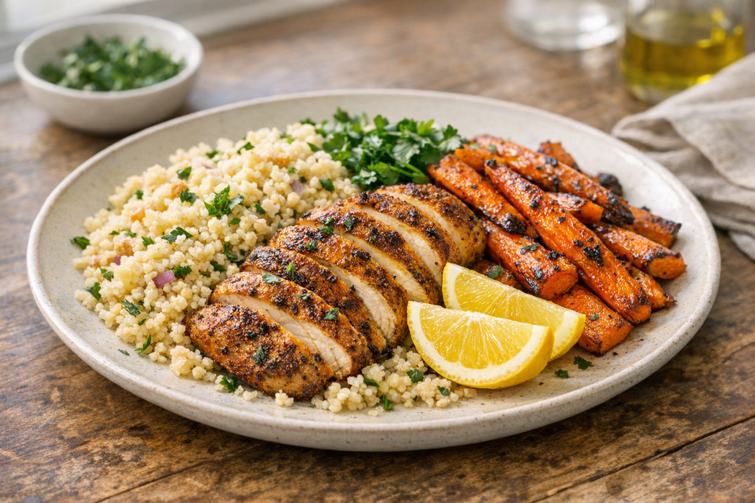 Meal Prep Chicken Couscous with Roasted Carrots
