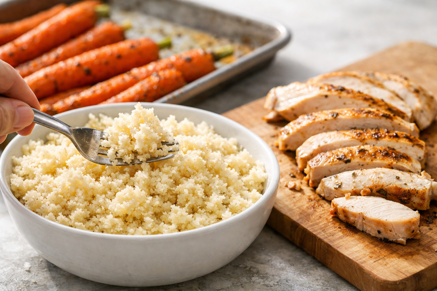 Meal Prep Chicken Couscous with Roasted Carrots
